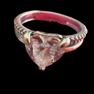 Pandora Sterling Silver Heart CZ Statement Ring with Pavé Band – Original Box